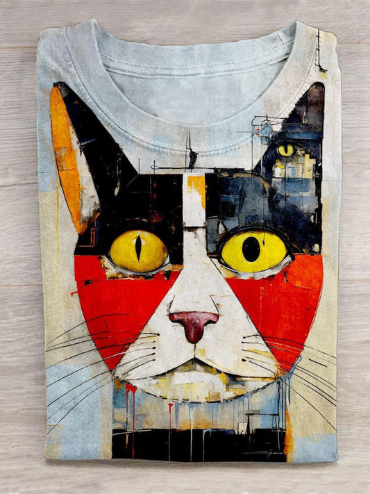 Picasso Art Form Cat Geometric Color Animal Art Print Unisex Tee