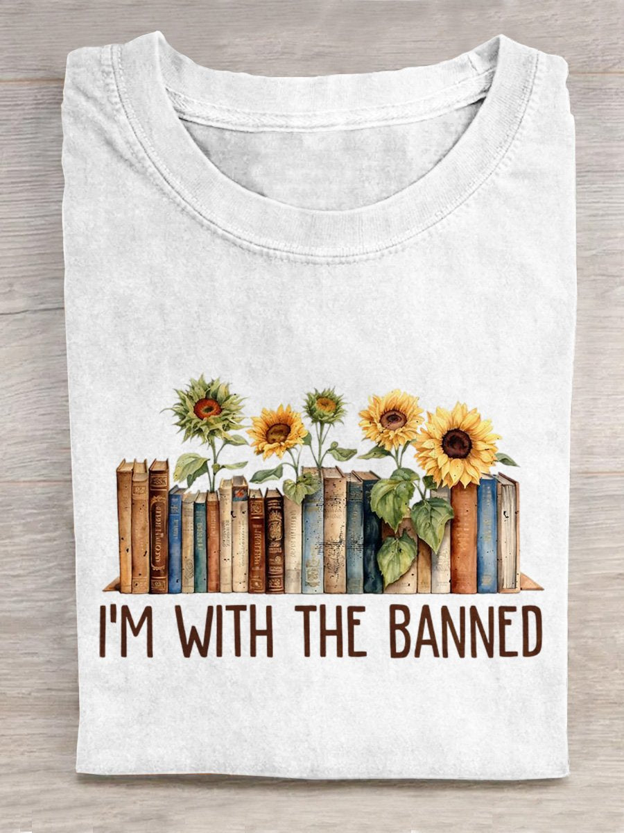 I'm With The Banned" Funny Book Lover Slogan Printed Unisex Tee