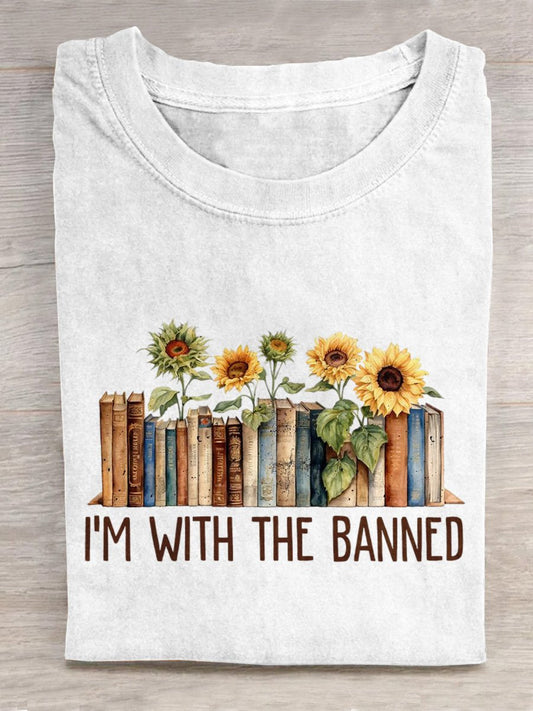 I'm With The Banned" Funny Book Lover Slogan Printed Unisex Tee
