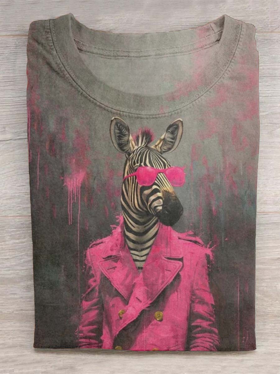 Zebra Wearing A Pink Suit and Pink Sunglasses Print Unisex Tee