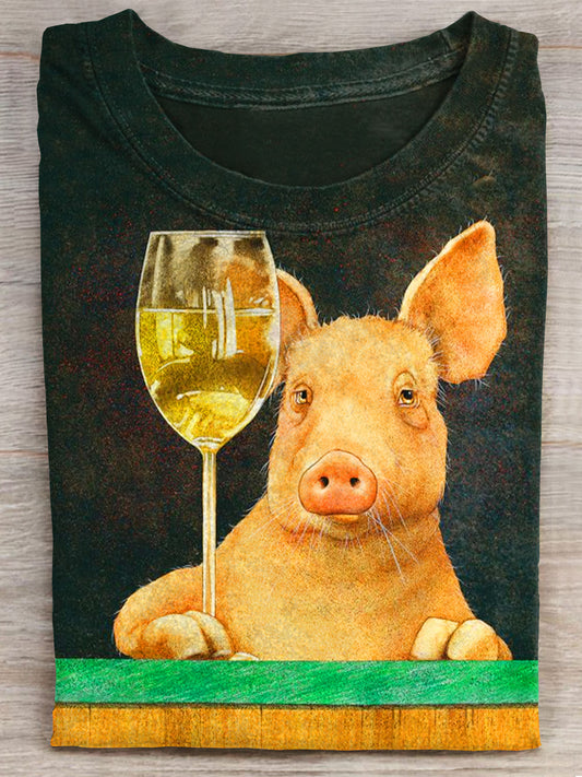 Pigs With Wine Funny Art Print Unisex Tee