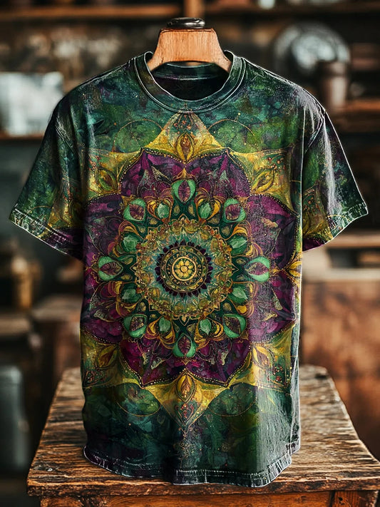 Unisex Vintage Multicolor Mandala Print Casual Tee