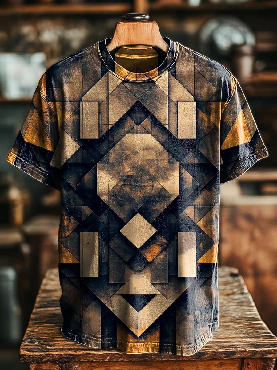 Unisex Retro Geometric Print Casual Tee