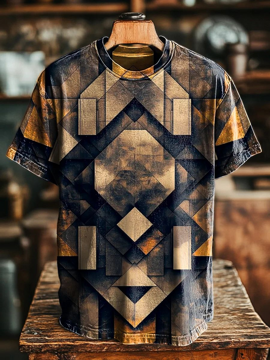 Unisex Retro Geometric Print Casual Tee