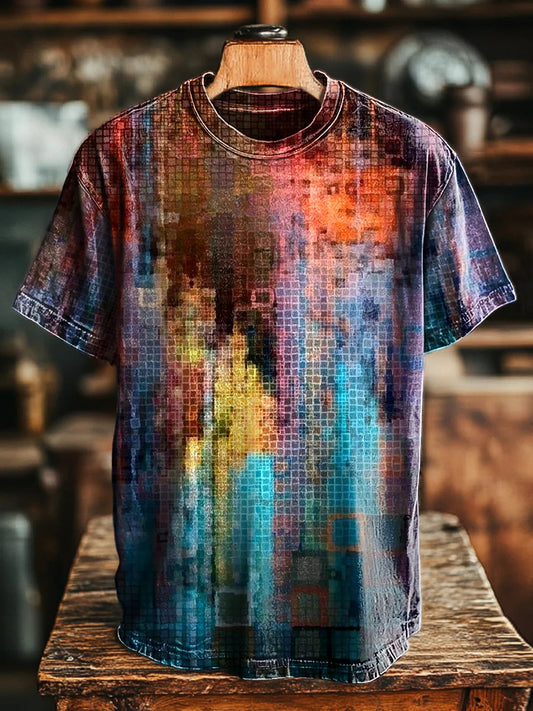 Unisex Vintage Colorful Gradient Geometric Print Casual Tee