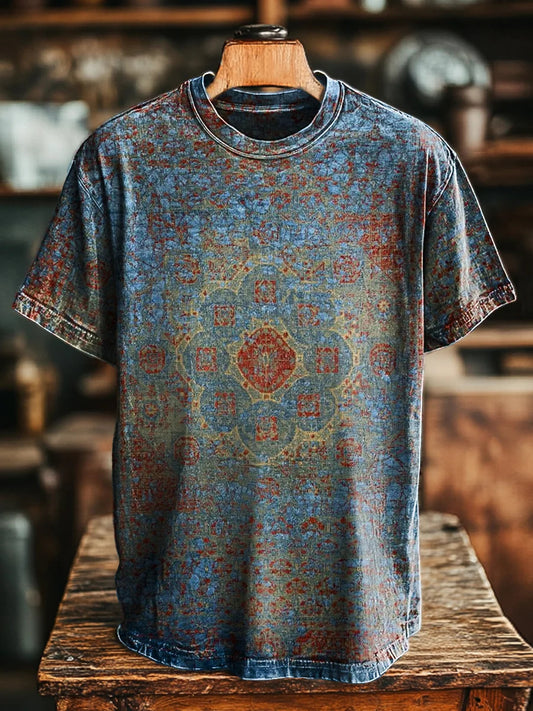 Unisex Vintage Abstract Ethnic Floral Print Casual Tee