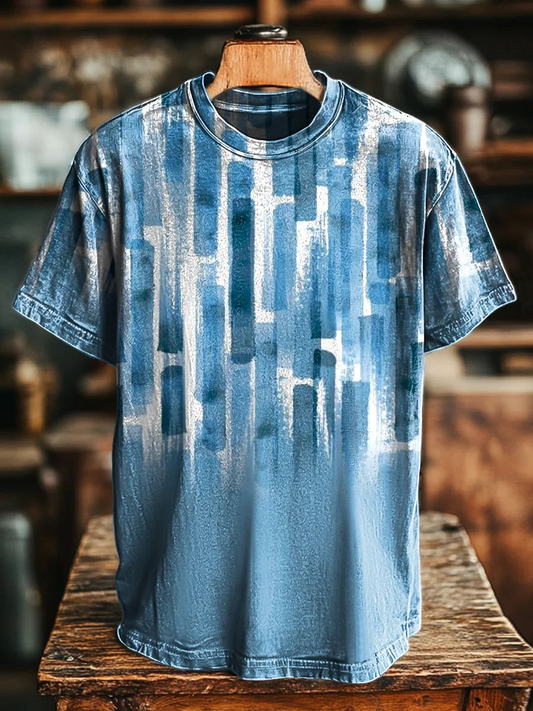 Unisex Vintage Abstract Gradient Stripe Printed Casual Tee