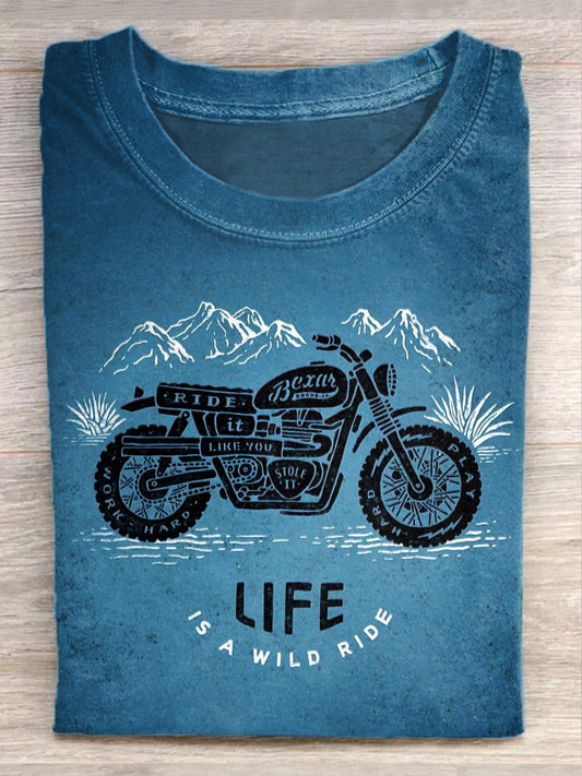 Unisex Retro Style Motorcycle Slogan Printed Tee
