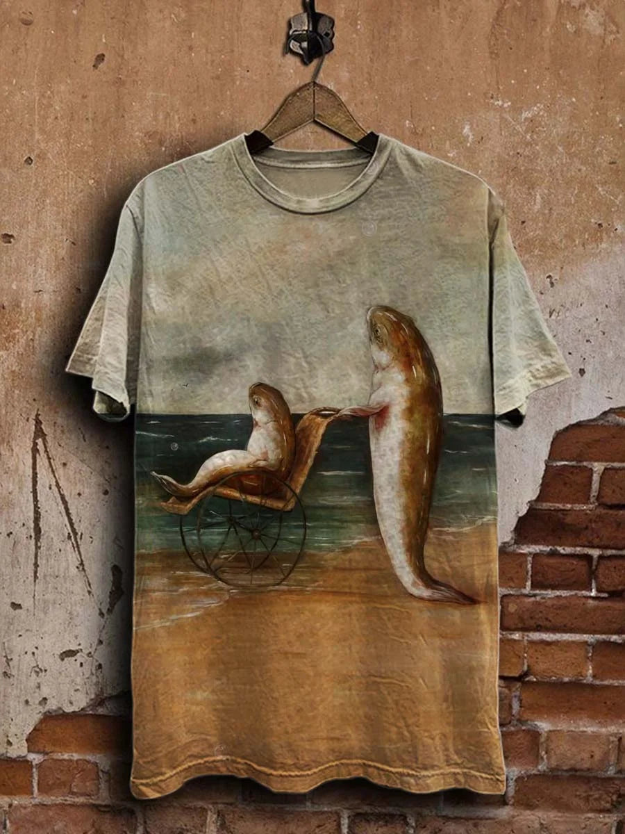 Funny Flying Fish Print Casual Tee