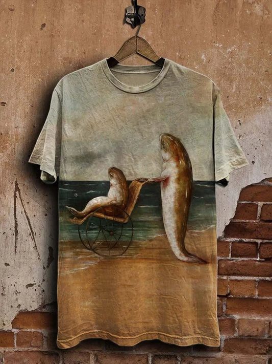 Funny Flying Fish Print Casual Tee
