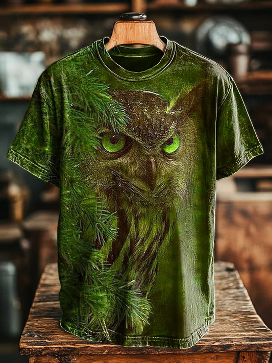 Unisex Vintage Green Owl Print Tee
