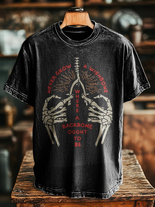 Unisex Vintage Skull Bones Letter Print Tee
