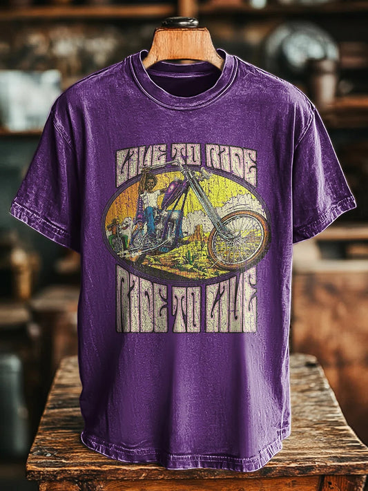Unisex Vintage Ride To Live Biker Print Tee