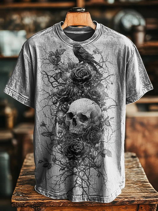 Unisex Vintage Skull Crow Print Tee