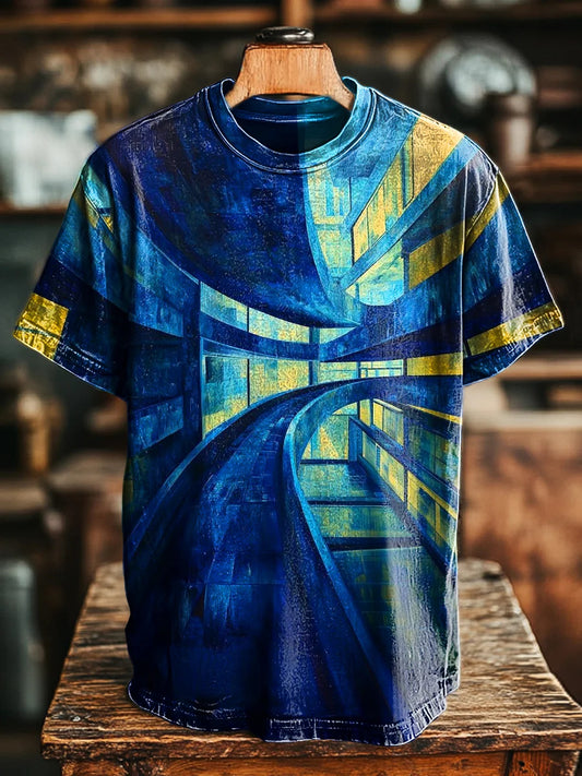 Unisex Vintage Abstract Geometric Architecture Print Tee