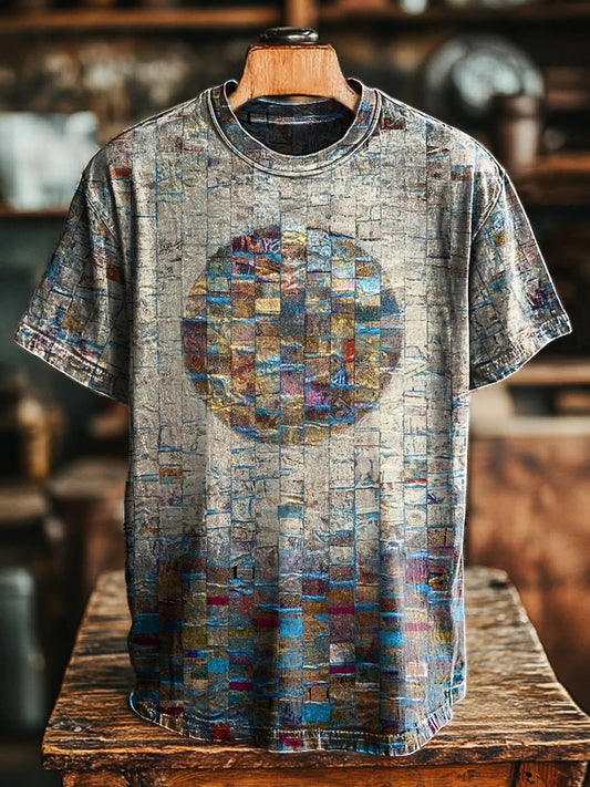 Unisex Vintage Geometric Circle Print Tee