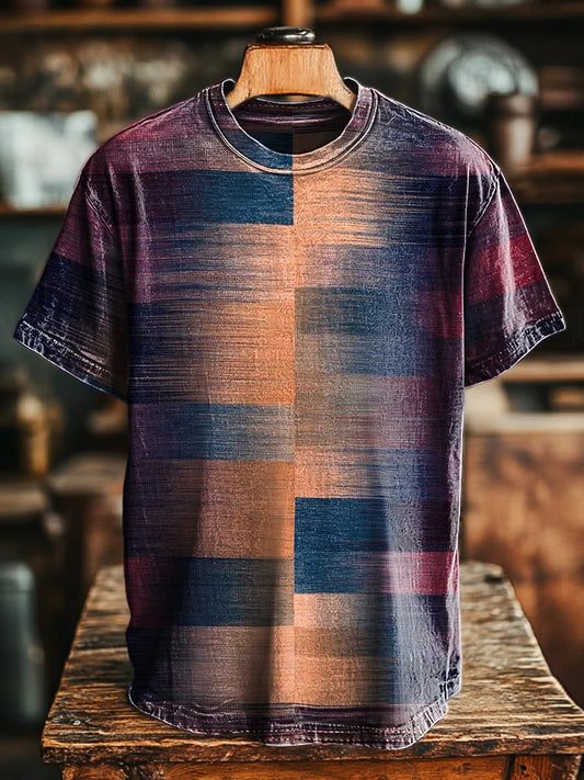 Unisex Vintage Gradient Geometric Print Tee