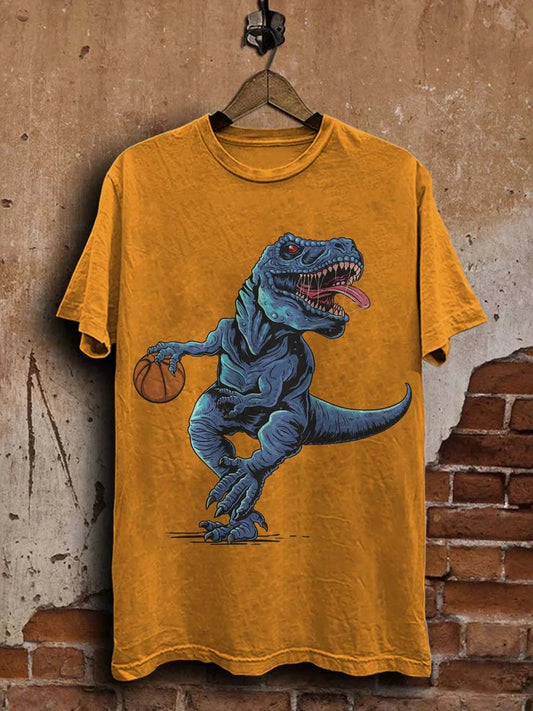 Funny Dinosaur Basketball Print Casual Tee