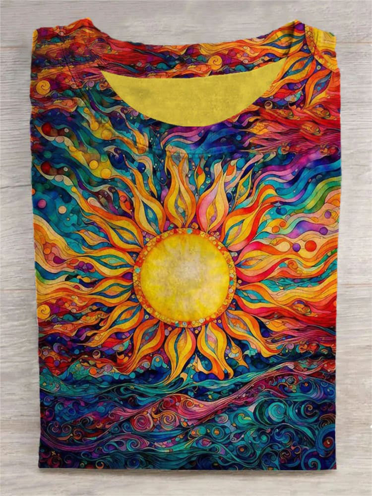 Retro Sun Painting Art Pattern Print Unisex Tee