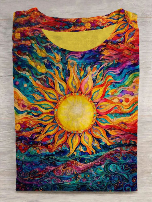Retro Sun Painting Art Pattern Print Unisex Tee