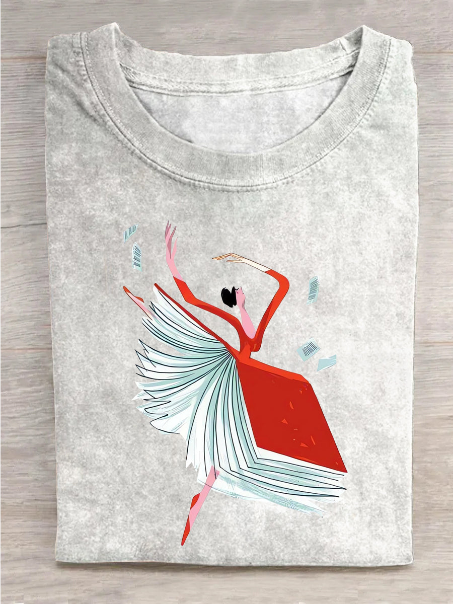 Girl in Book Apron Dancing Unisex Tee