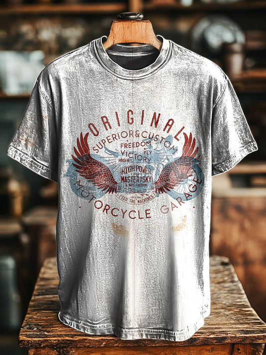 Unisex Vintage Aged Motorcycle Print Casual Loose Tee