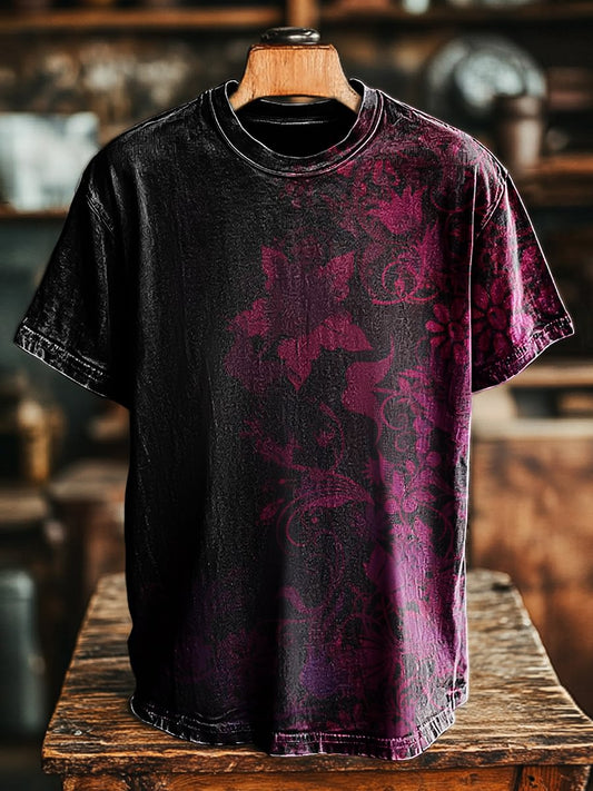 Unisex Vintage Abstract Gradient Floral Print Casual Loose  Tee