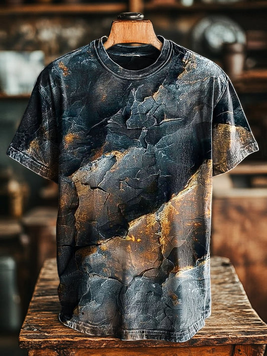 Unisex Vintage Abstract Crackle Aged Printed Casual Loose Tee