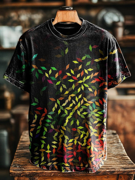 Unisex Retro Rainbow Geometric Print Casual Distressed Loose Tee