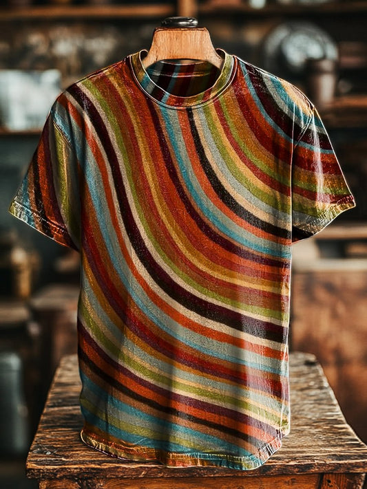Unisex Retro Abstract Lines Printed Casual Loose Tee