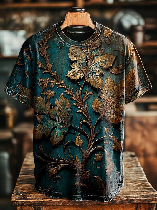 Unisex Retro 3D Rattan Pattern Printed Casual Loose Tee