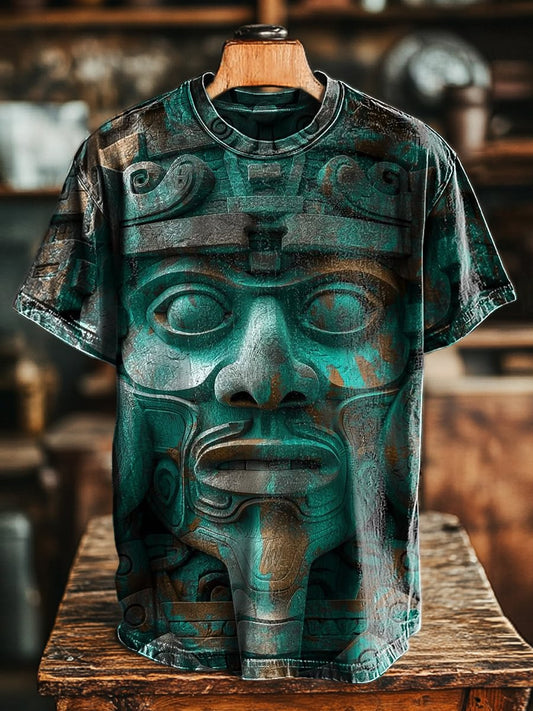 Unisex Retro 3D Ethnic Style Portrait Printing Casual Distressed Loose Tee