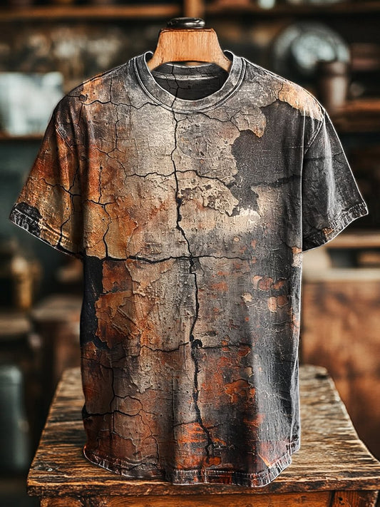 Unisex Retro 3D Cracked Distressed Printed Casual Loose Tee