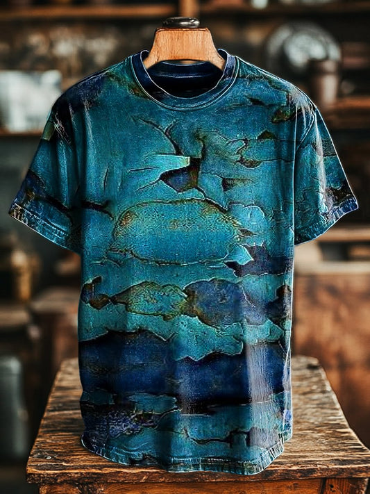Unisex Cracked Mottled Old Printed Casual Loose Tee