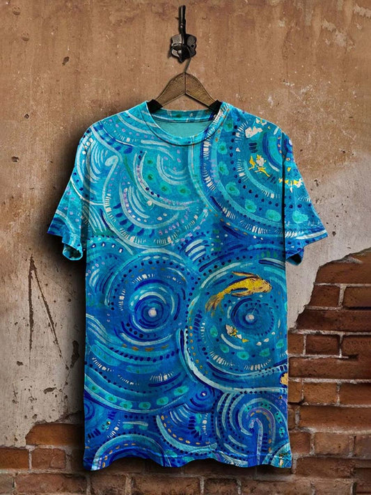 Unisex Abstract Oil Painting Goldfish in Water Printed Casual Tee
