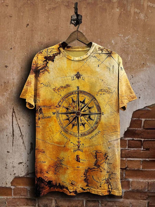 Unisex Vintage Nautical Compass Print Casual Tee