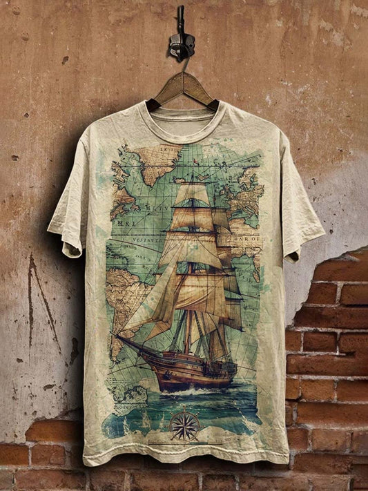 Unisex Vintage Nautical Chart Print Casual  Tee