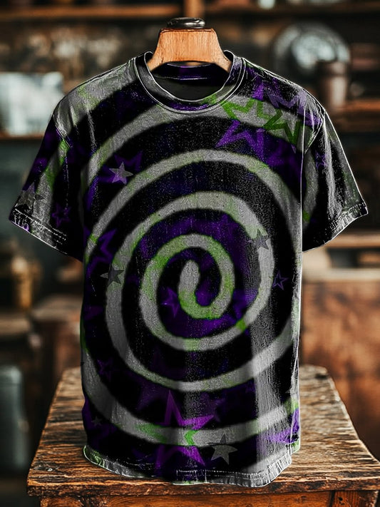 Unisex Vintage Star Line Swirl Print Casual Loose Tee