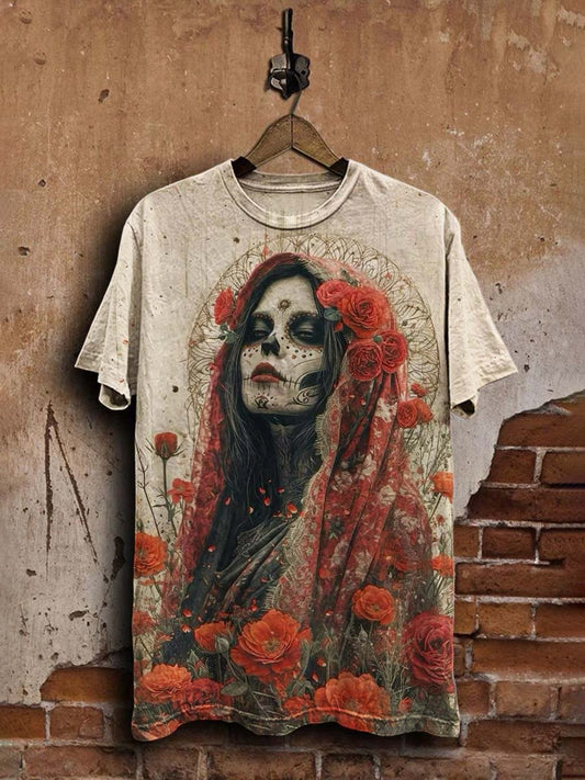 Unisex Vintage Day of the Dead Skull  Casual  Tee