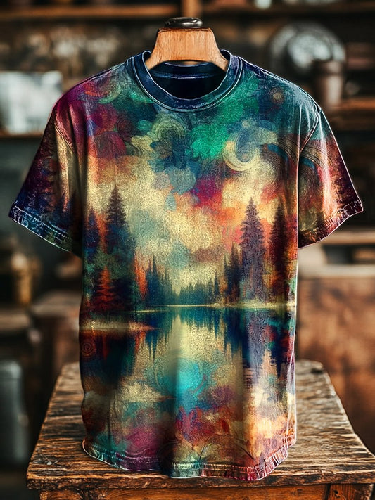 Unisex Abstract Landscape Art Print Casual Loose Tee