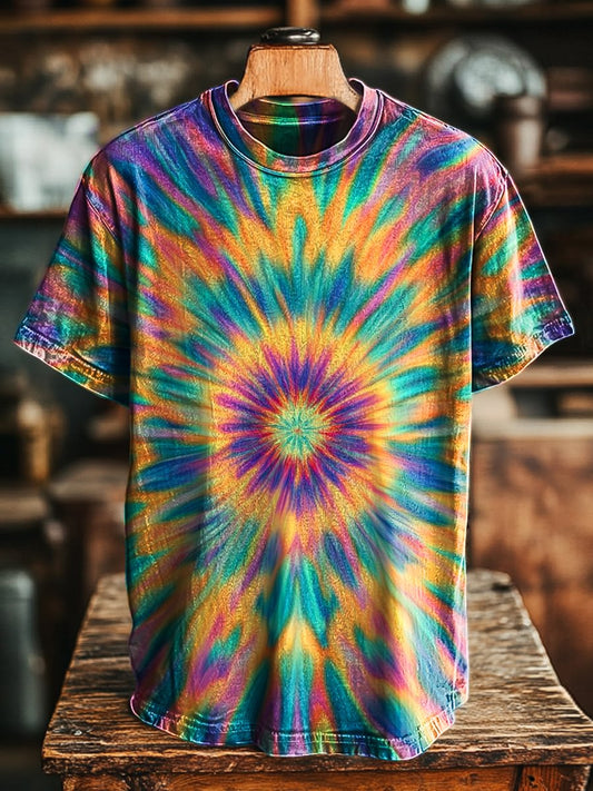 Unisex Vintage Rainbow Color Abstract Art Print Casual Loose Tee