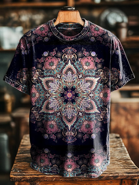 Unisex Vintage Mandala Art Print Casual Loose Tee