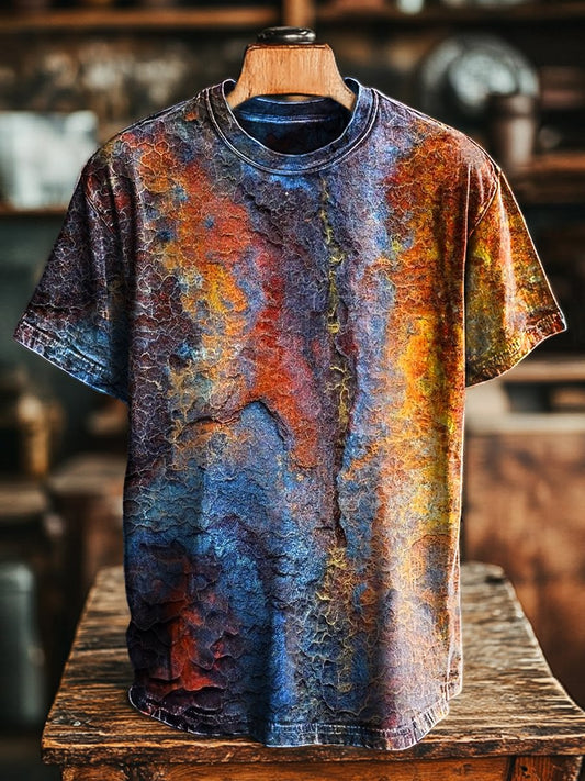 Unisex Vintage Colorful Old Textured Art Print Casual Loose Tee