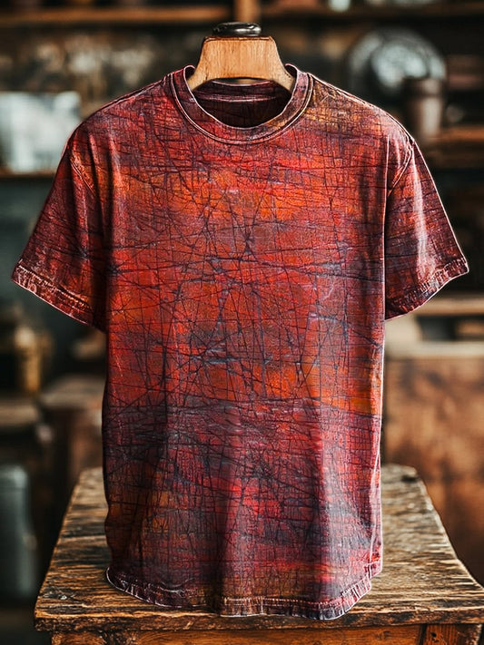 Unisex Vintage Aged Textured Art Print Casual Loose Tee