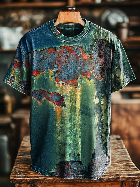 Unisex Vintage Aged Mottled Art Print Casual Loose Tee