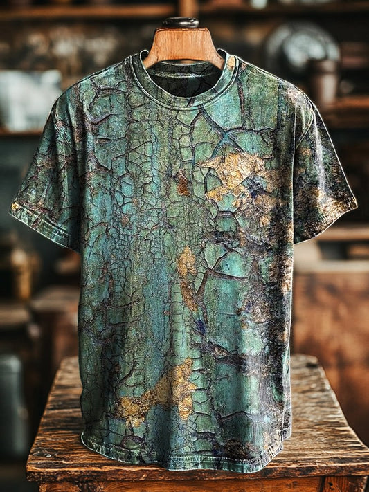Unisex Vintage Aged Crackle Art Print Casual Loose Tee