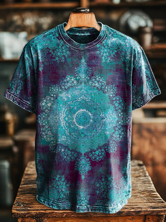 Unisex Vintage Abstract Mandala Art Print Casual Loose Tee