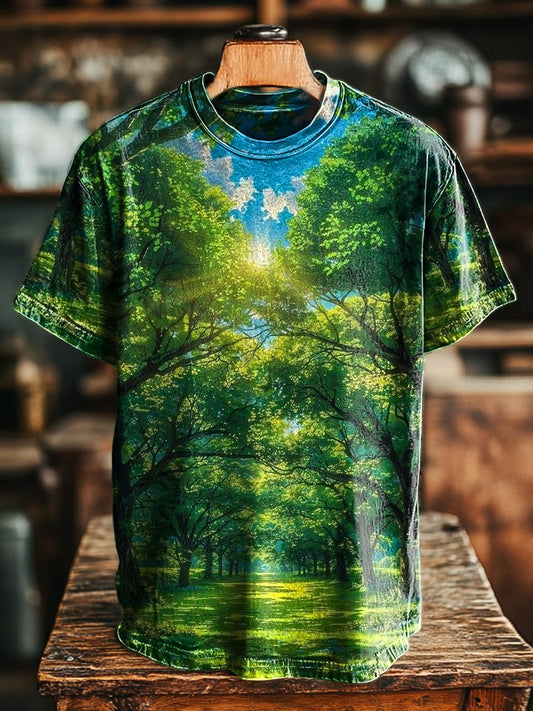 Unisex Vintage Sunny Grove Art Print Casual Loose Tee
