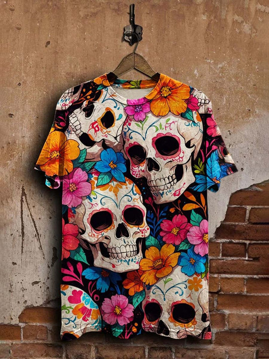 Unisex Vintage Day of the Dead Floral Skull  Tee