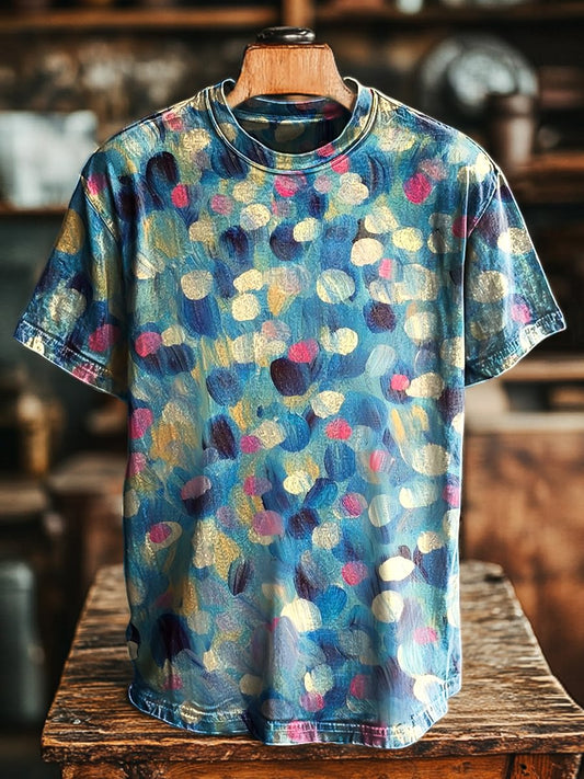 Unisex Vintage Acrylic Abstract Art Print Casual Loose Tee